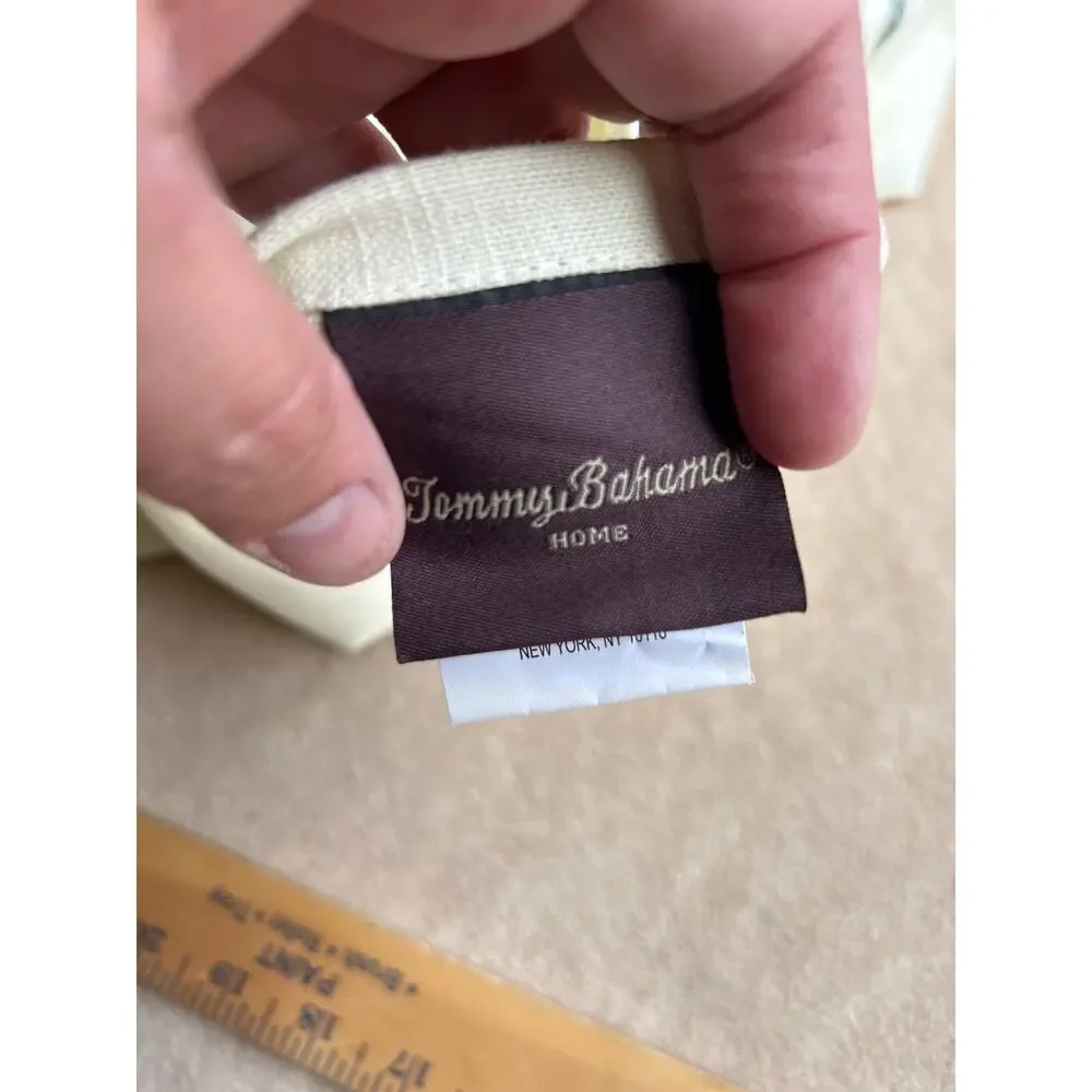 Tommy Bahama Home Pillow Sham Eur Square 25x25 Cream Aqua Embroidered Geometric